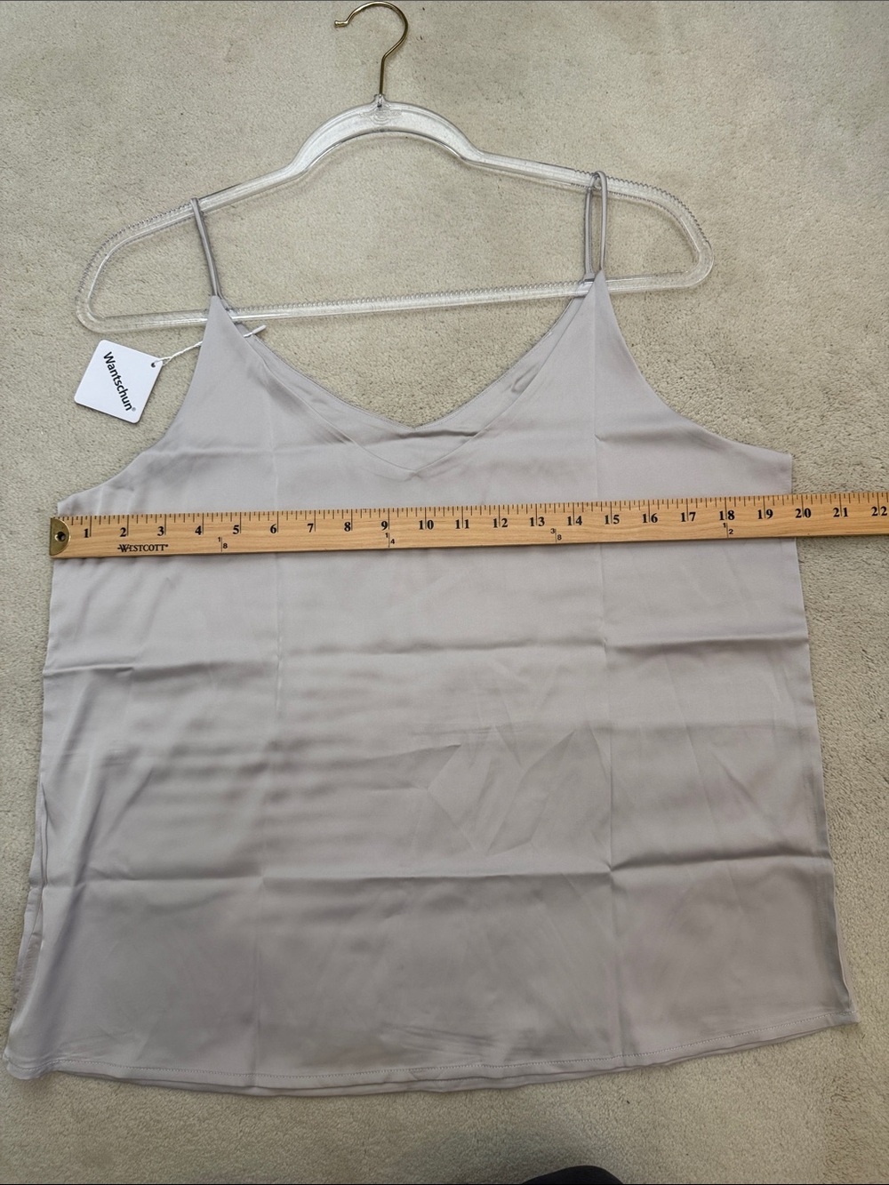 Wantschun Grey Silk Cami Camisole V-Neck Tank Top Size Large NWT - Picture 8 of 11